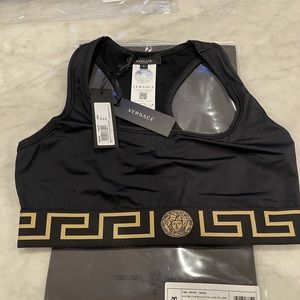 Versace
La Greca Border Sports Bra New $375 Large L Black Gold